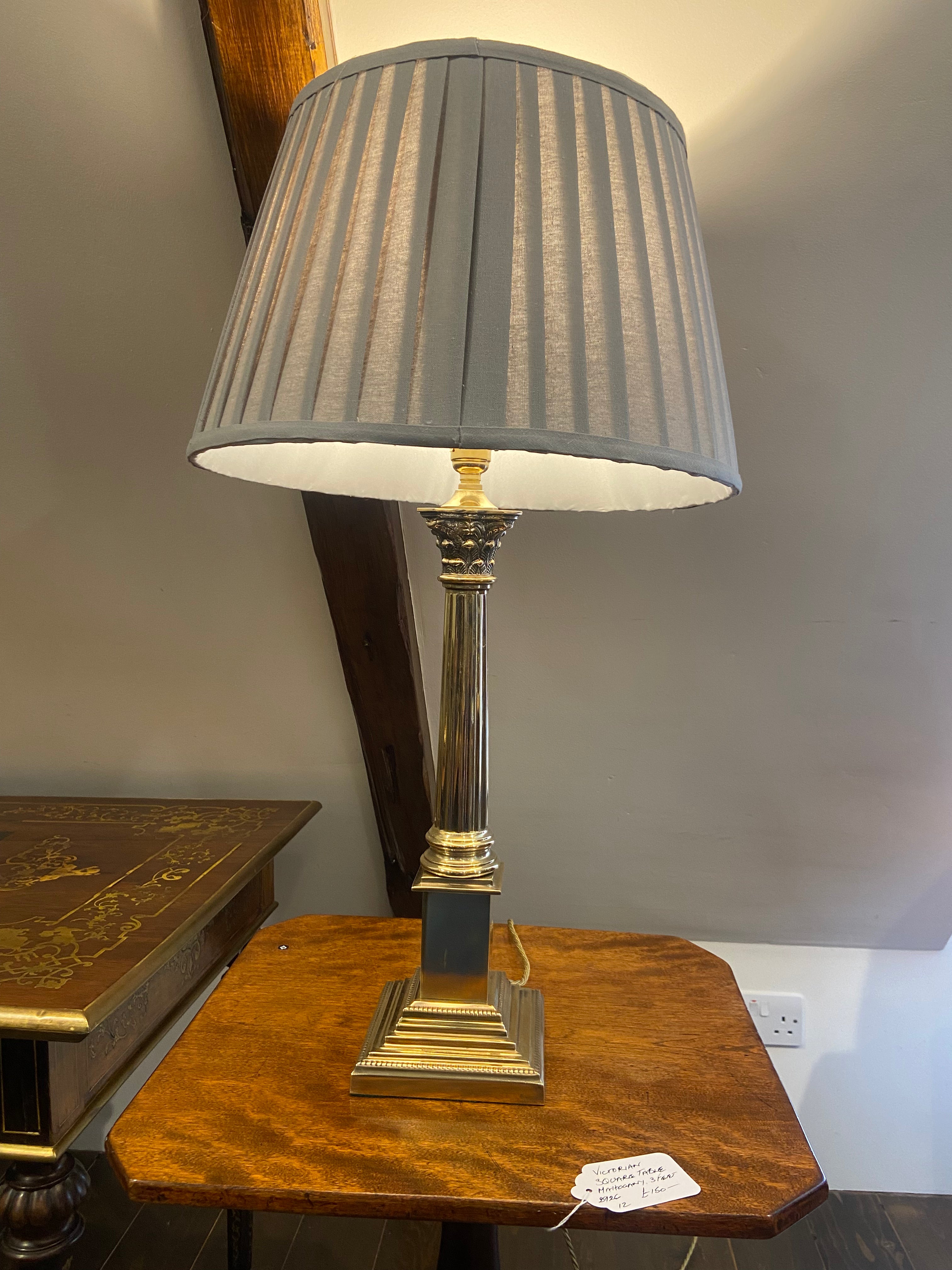 Antique Solid Brass Corinthian Column Table Lamps with Acanthus Leaf Capitals, Pair