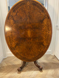 Antique Victorian Loo Table | Burr Walnut with Marquetry Inlay & Tilting Top