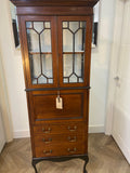 Edwardian Display Cabinet with Drop-Leaf Writing Surface, Pigeon Holes & Drawers