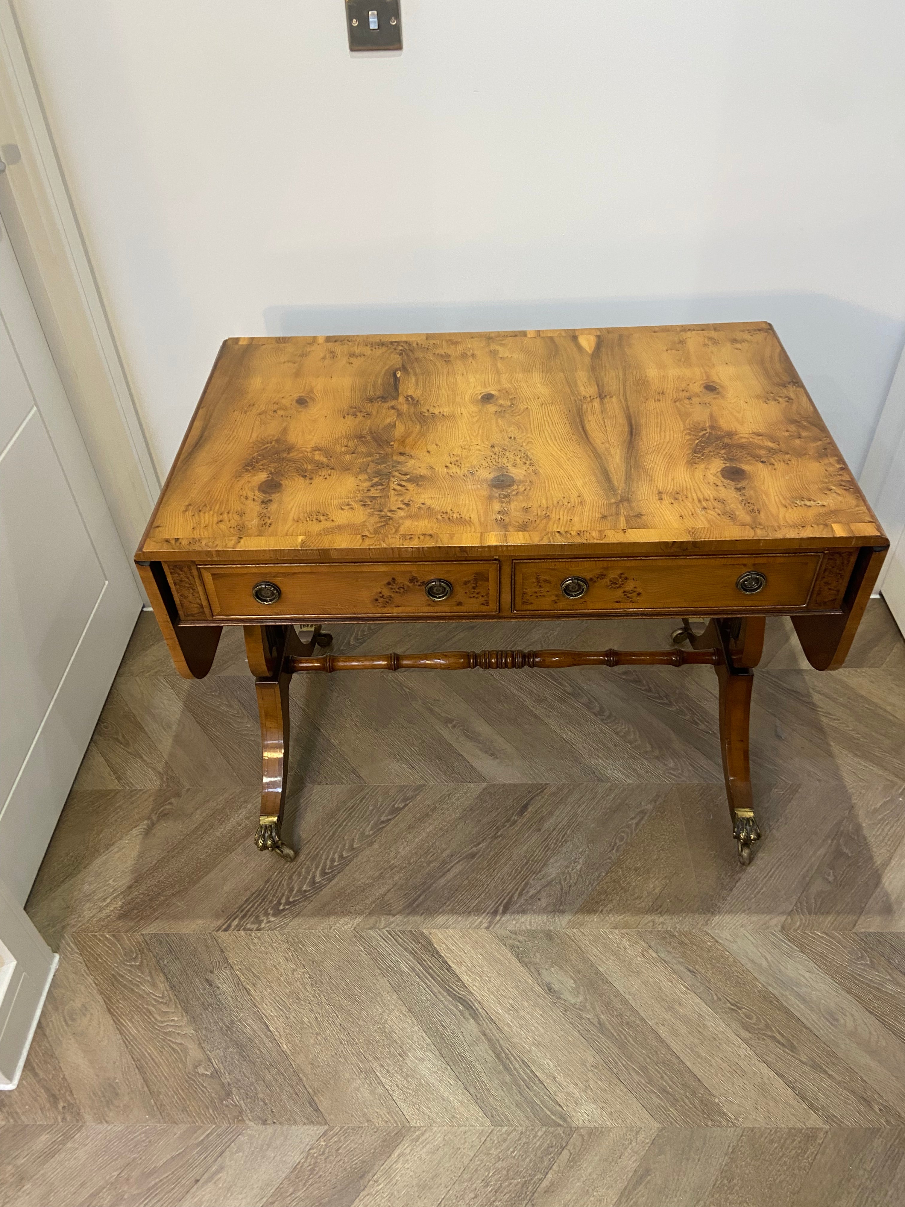 Early 20th Century Yew Wood Drop-Leaf Side Table