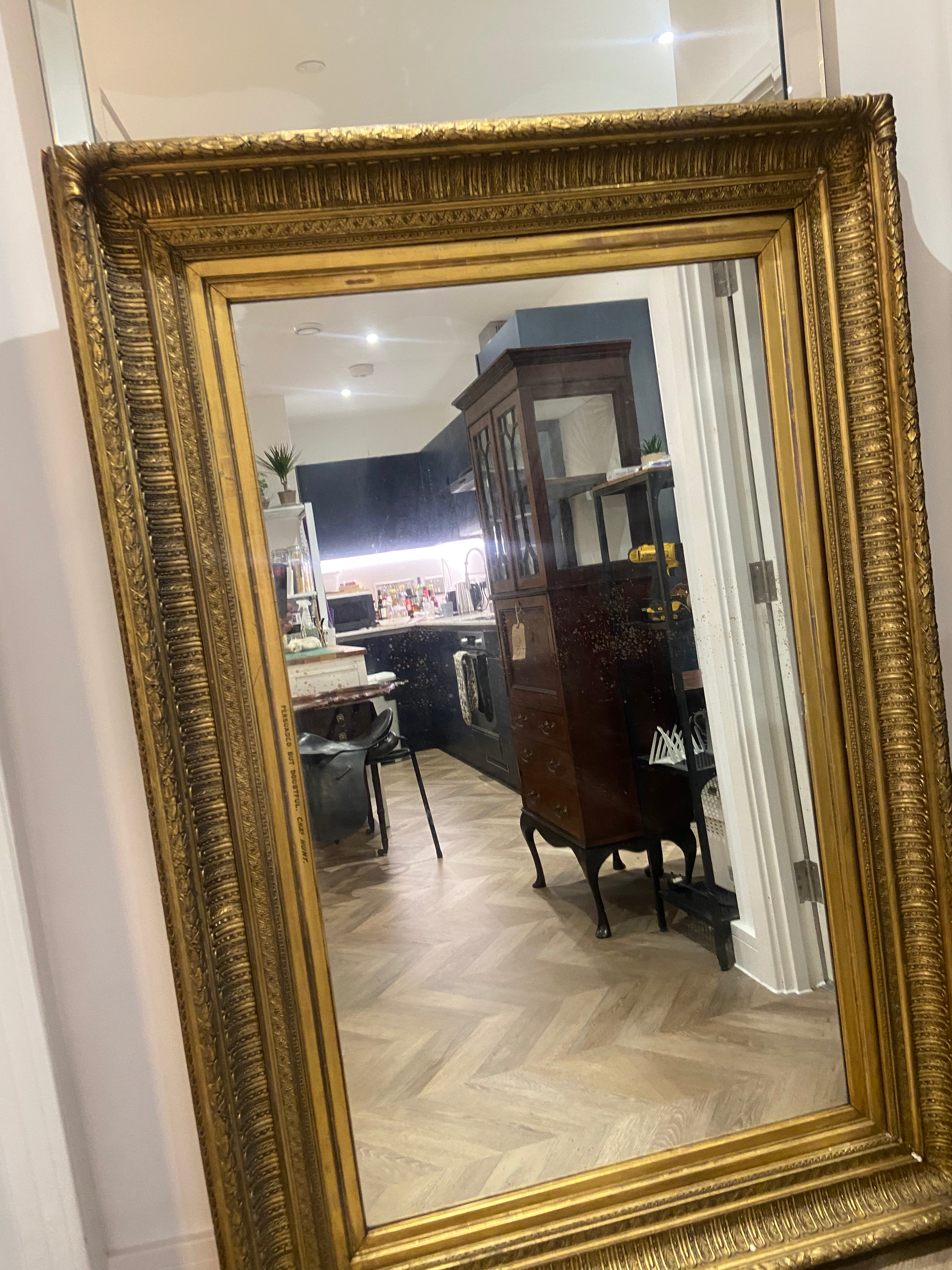 Late 18th Century Gilt Gesso Picture Frame Mirror with Period Plate