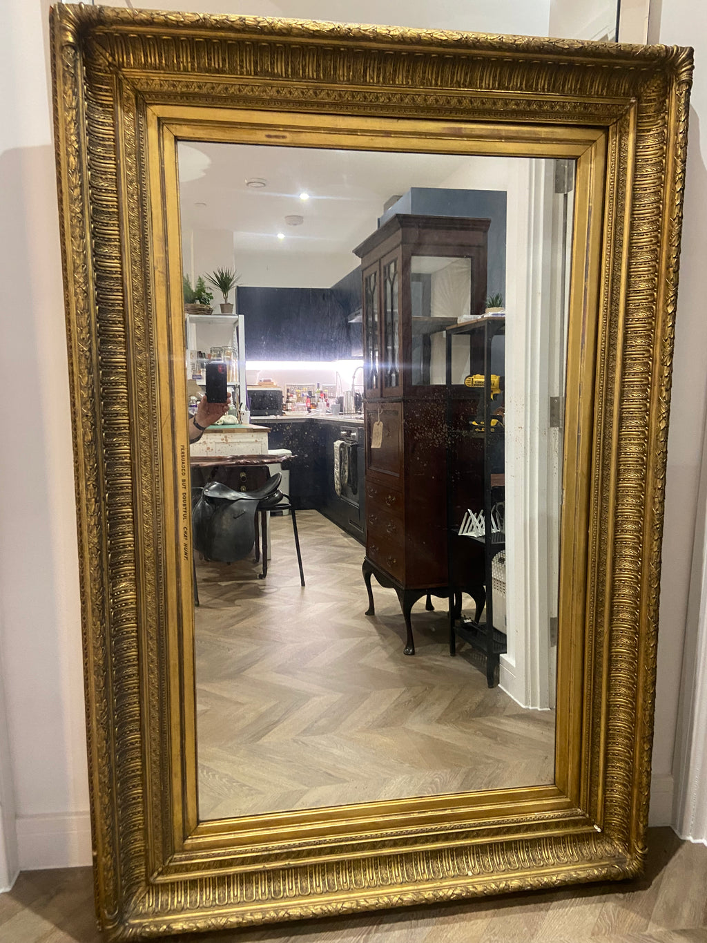 Late 18th Century Gilt Gesso Picture Frame Mirror with Period Plate